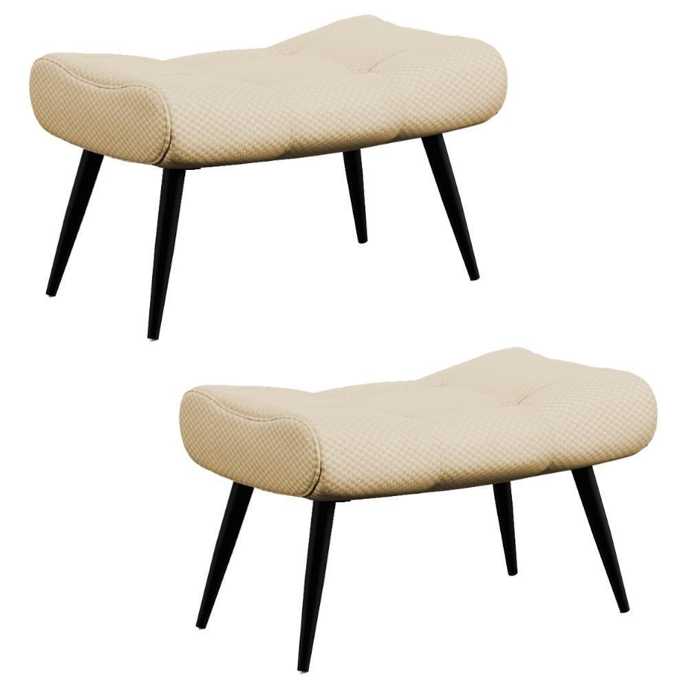 Kit 2 Puffs Decorativos Para Sala De Estar Pés Palito Lord Veludo Luxo Off White - Ibiza - 1