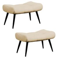 Kit 2 Puffs Decorativos Para Sala De Estar Pés Palito Lord Veludo Luxo Off White - Ibiza - 1