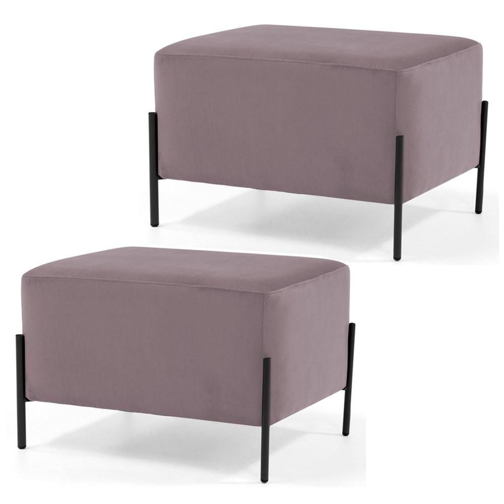 Kit 2 Puffs Decorativos 60cm Base Aço Status C-305 Veludo Rosê - Domi - 1