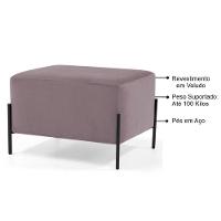 Kit 2 Puffs Decorativos 60cm Base Aço Status C-305 Veludo Rosê - Domi - 2