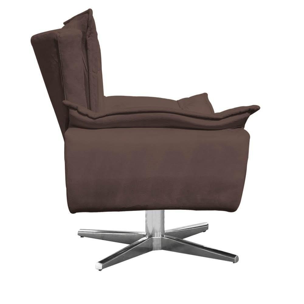 Kit 2 Poltronas Decorativas Sala De Estar Base Giratória Cromada Opla Suede Marrom - Ibiza - 3