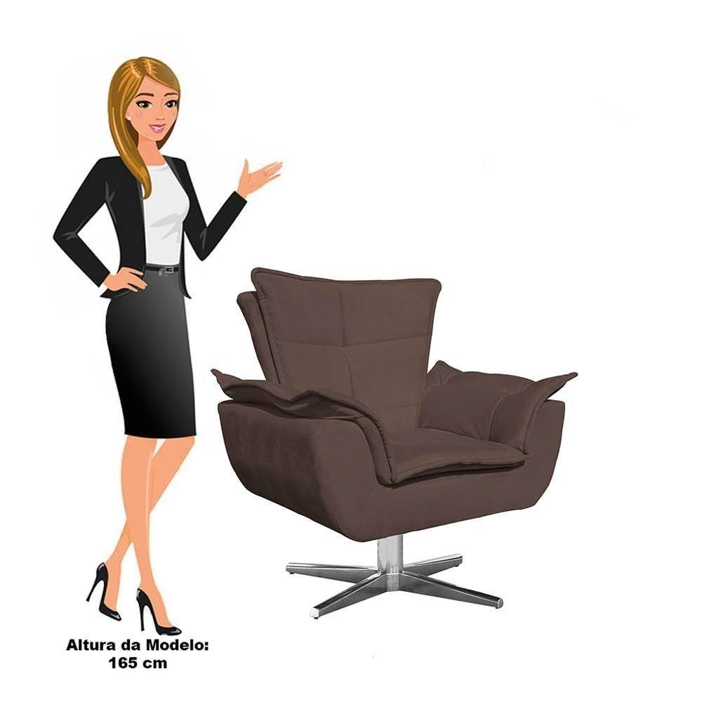 Kit 2 Poltronas Decorativas Sala De Estar Base Giratória Cromada Opla Suede Marrom - Ibiza - 5