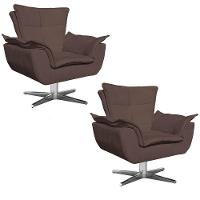 Kit 2 Poltronas Decorativas Sala De Estar Base Giratória Cromada Opla Suede Marrom - Ibiza - 1