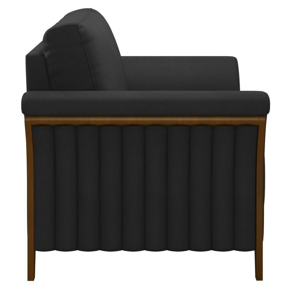Kit 2 Poltronas Decorativas Sala De Estar 102cm Pés Madeira Roya M22 Pu Preto - Mpozenato - 5