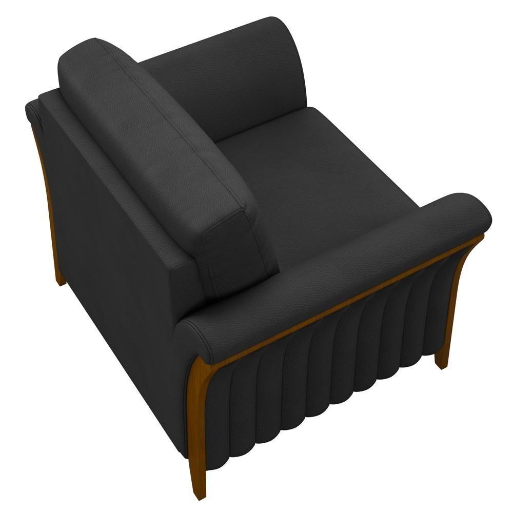 Kit 2 Poltronas Decorativas Sala De Estar 102cm Pés Madeira Roya M22 Pu Preto - Mpozenato - 6