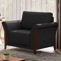 Kit 2 Poltronas Decorativas Sala De Estar 102cm Pés Madeira Roya M22 Pu Preto - Mpozenato - 3