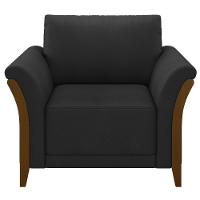 Kit 2 Poltronas Decorativas Sala De Estar 102cm Pés Madeira Roya M22 Pu Preto - Mpozenato