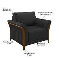 Kit 2 Poltronas Decorativas Sala De Estar 102cm Pés Madeira Roya M22 Pu Preto - Mpozenato - 7