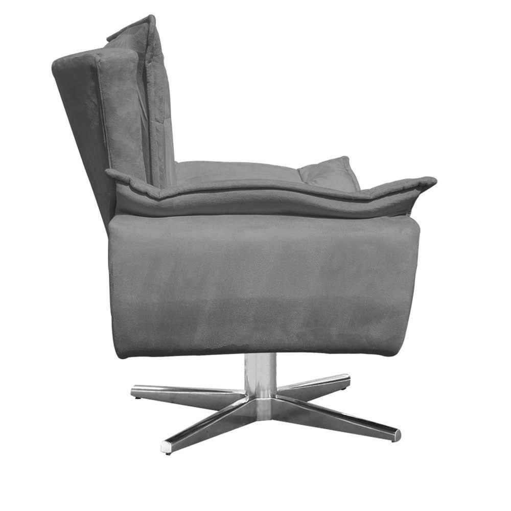 Kit 2 Poltronas Decorativas Sala De Estar Base Giratória Cromada Opla Suede Grafite - Ibiza - 3