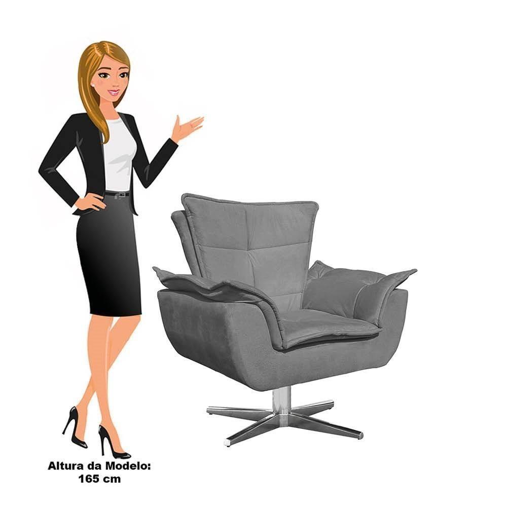 Kit 2 Poltronas Decorativas Sala De Estar Base Giratória Cromada Opla Suede Grafite - Ibiza - 5