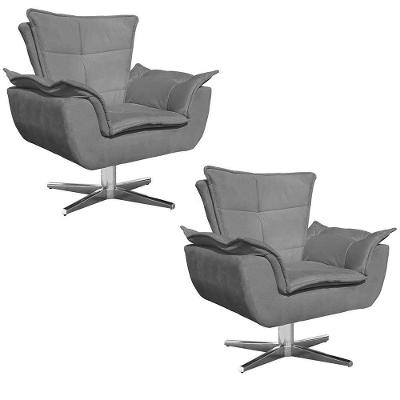 Kit 2 Poltronas Decorativas Opla Giratória Suede Grafite Ibiza