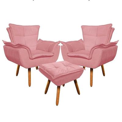 Kit 2 Poltronas Com Puff Opla Suede Rosa Ibiza