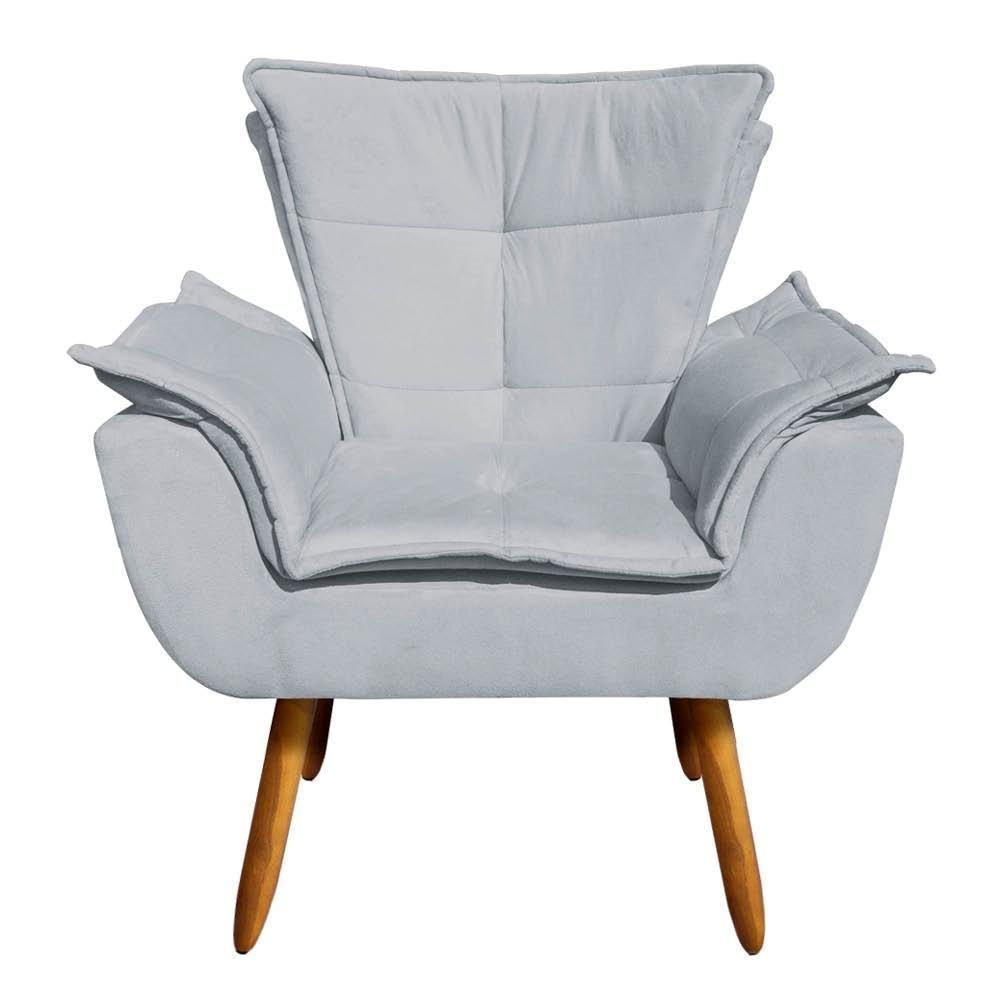 Kit 2 Poltronas Decorativas Pés Palito Com Puff Opla Suede Cinza - Ibiza - 2