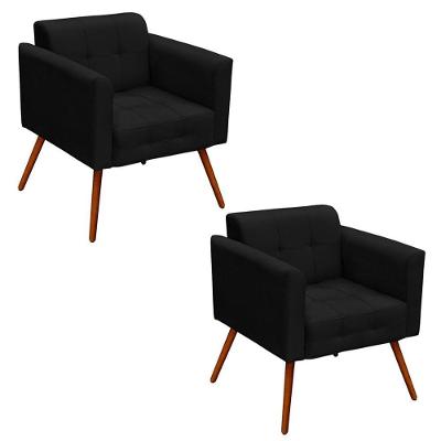 Kit 2 Poltronas Decorativas Ana Suede Preto Ibiza