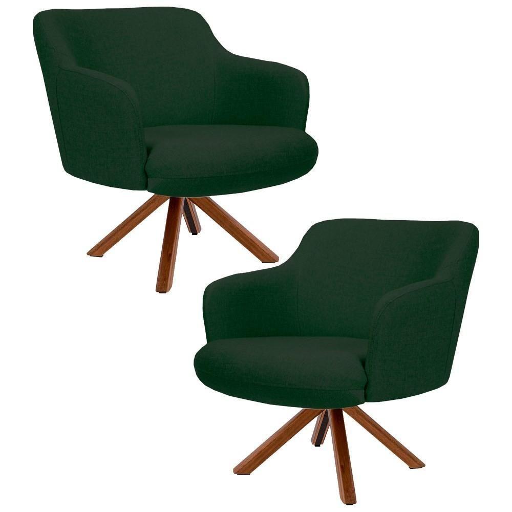 Kit 2 Poltronas Decorativas Giratórias Base Giromad Madeira Jade C-117 Linho Verde Musgo - Domi - 1