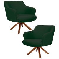 Kit 2 Poltronas Decorativas Giratórias Base Giromad Madeira Jade C-117 Linho Verde Musgo - Domi - 1