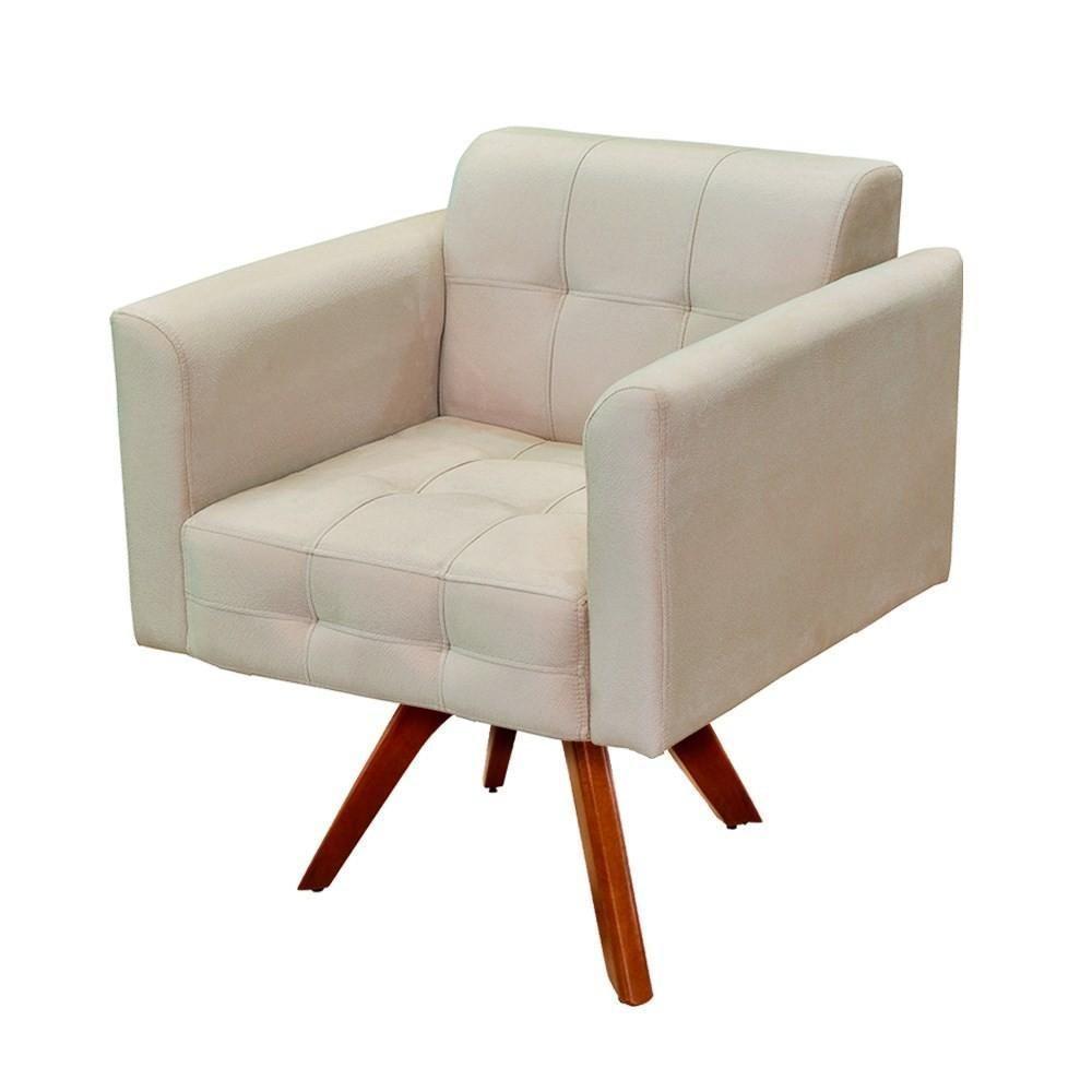 Kit 2 Poltronas Decorativas Base Madeira Giratória Ana Suede Bege - Ibiza - 2