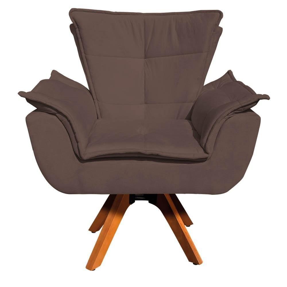Kit 2 Poltronas Decorativas Base Giratória Giromad Com Puff Opla Suede Marrom - Ibiza - 2