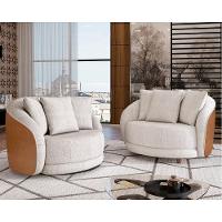 Kit 2 Poltronas Decorativa Para Sala Pés Madeira Kaly M22 Sintético Caramelo-linho Bege - Mpozenato - 2