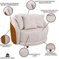 Kit 2 Poltronas Decorativa Para Sala Pés Madeira Kaly M22 Sintético Caramelo-linho Bege - Mpozenato - 3