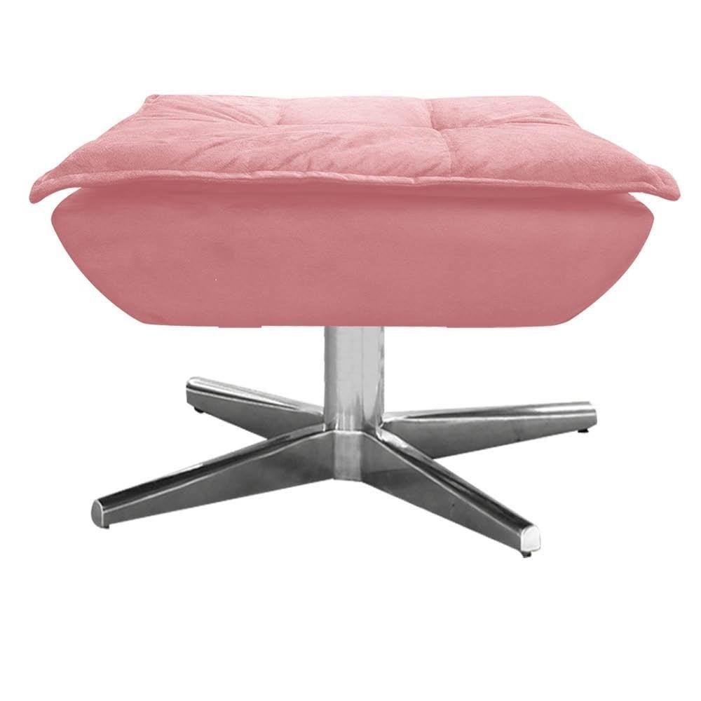 Kit 2 Poltronas Decorativas Base Giratória Cromada Com Puff Opla Suede Rose - Ibiza - 3