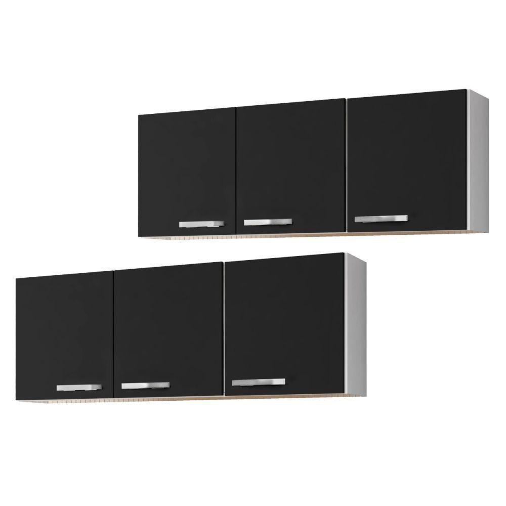 Kit 2 Armários Aéreos De Cozinha Parma 3 Portas 150cm - Lumil Móveis Branco-preto - 1