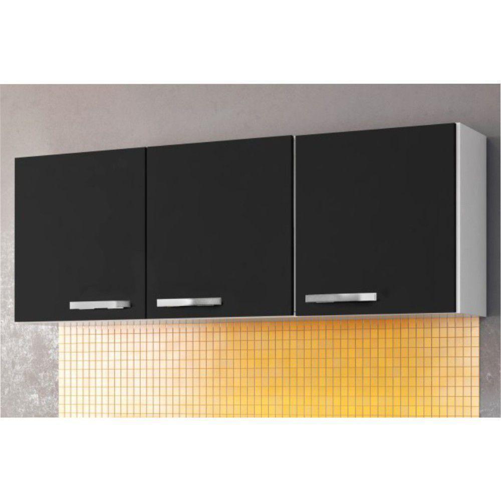 Kit 2 Armários Aéreos De Cozinha Parma 3 Portas 150cm - Lumil Móveis Branco-preto - 5