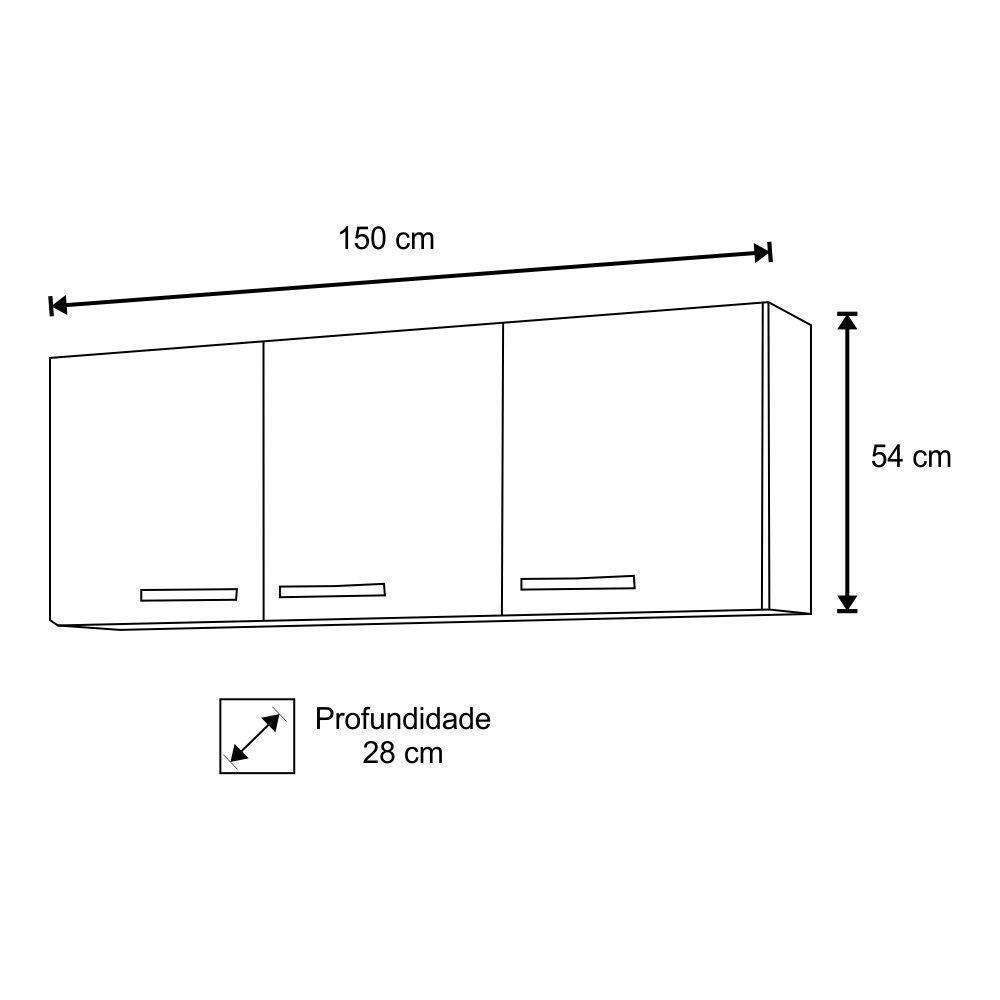 Kit 2 Armários Aéreos De Cozinha Parma 3 Portas 150cm - Lumil Móveis Branco-preto - 8