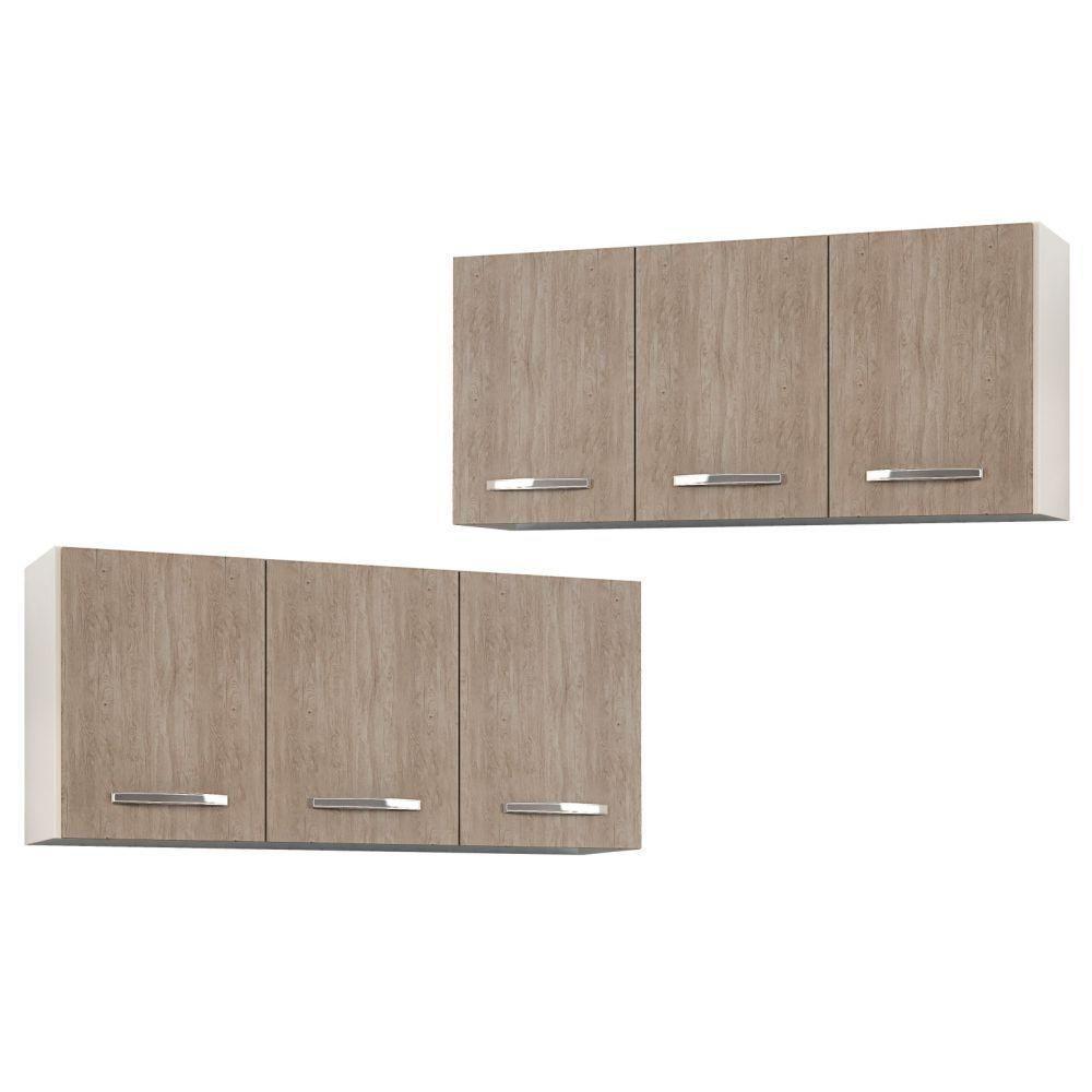 Kit 2 Armários Aéreos De Cozinha Honduras 120cm 3 Portas - Lumil Móveis Branco-castanho - 2
