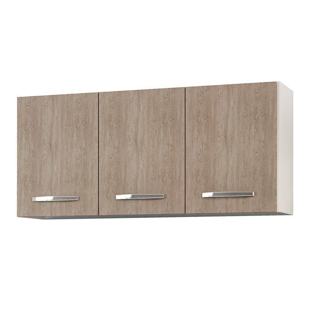 Kit 2 Armários Aéreos De Cozinha Honduras 120cm 3 Portas - Lumil Móveis Branco-castanho - 5