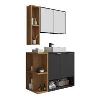 Gabinete Com Cuba E Espelheira Ibiza Preto Naturalle Bechara Preto Com Naturalle - 3