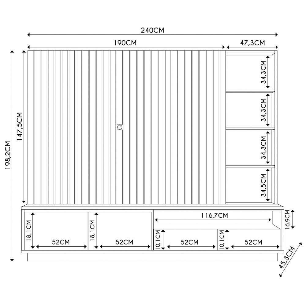 Estante Painel Para Tv 82 Pol 240cm Com Led Hawai C05 Amêndoa - Mpozenato - 4