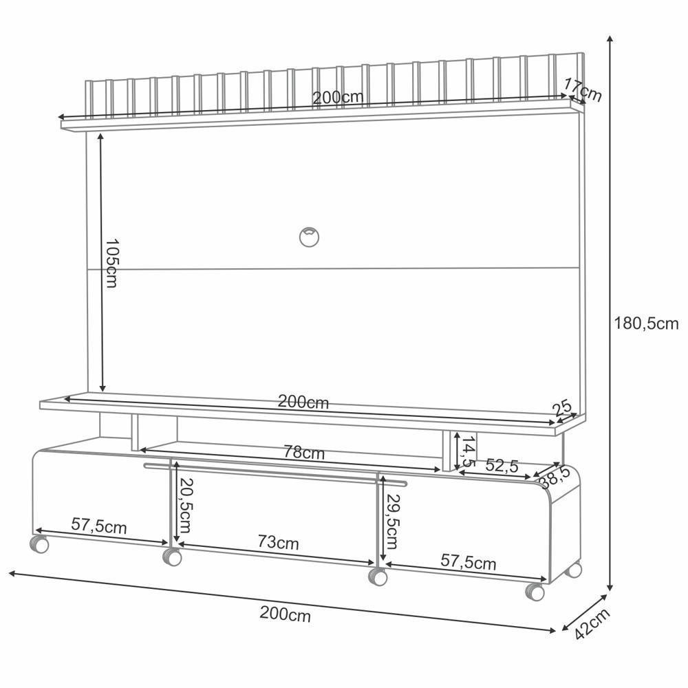 Estante Painel Para Tv 70 Pol 200cm Ripado Artist H01 Off White-cinamomo - Mpozenato - 4