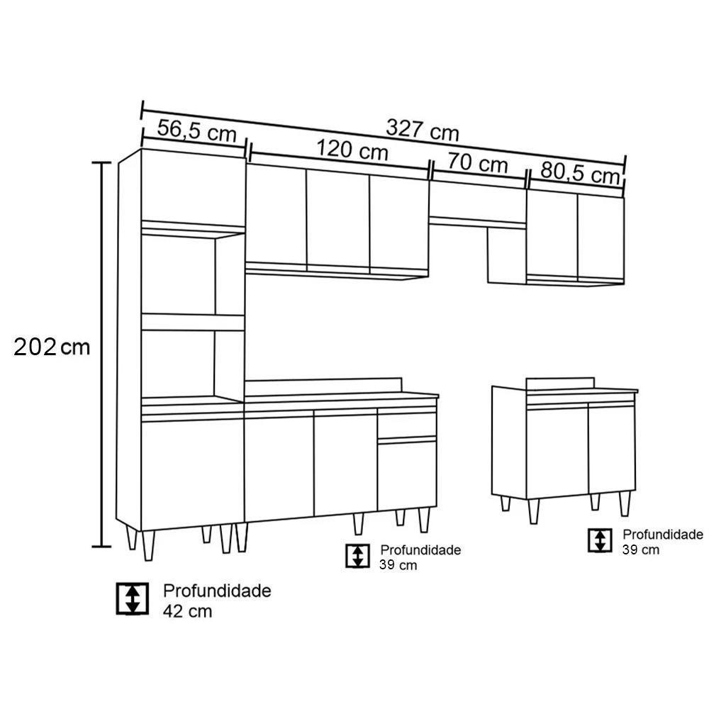 Cozinha Modulada 6 Módulos Composição 8 Castanho-cinza - Lumil Móveis - 5