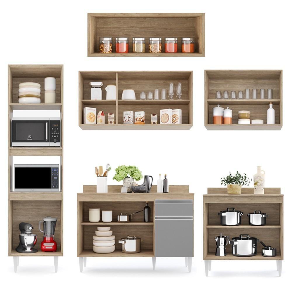 Cozinha Modulada 6 Módulos Composição 8 Castanho-cinza - Lumil Móveis - 6