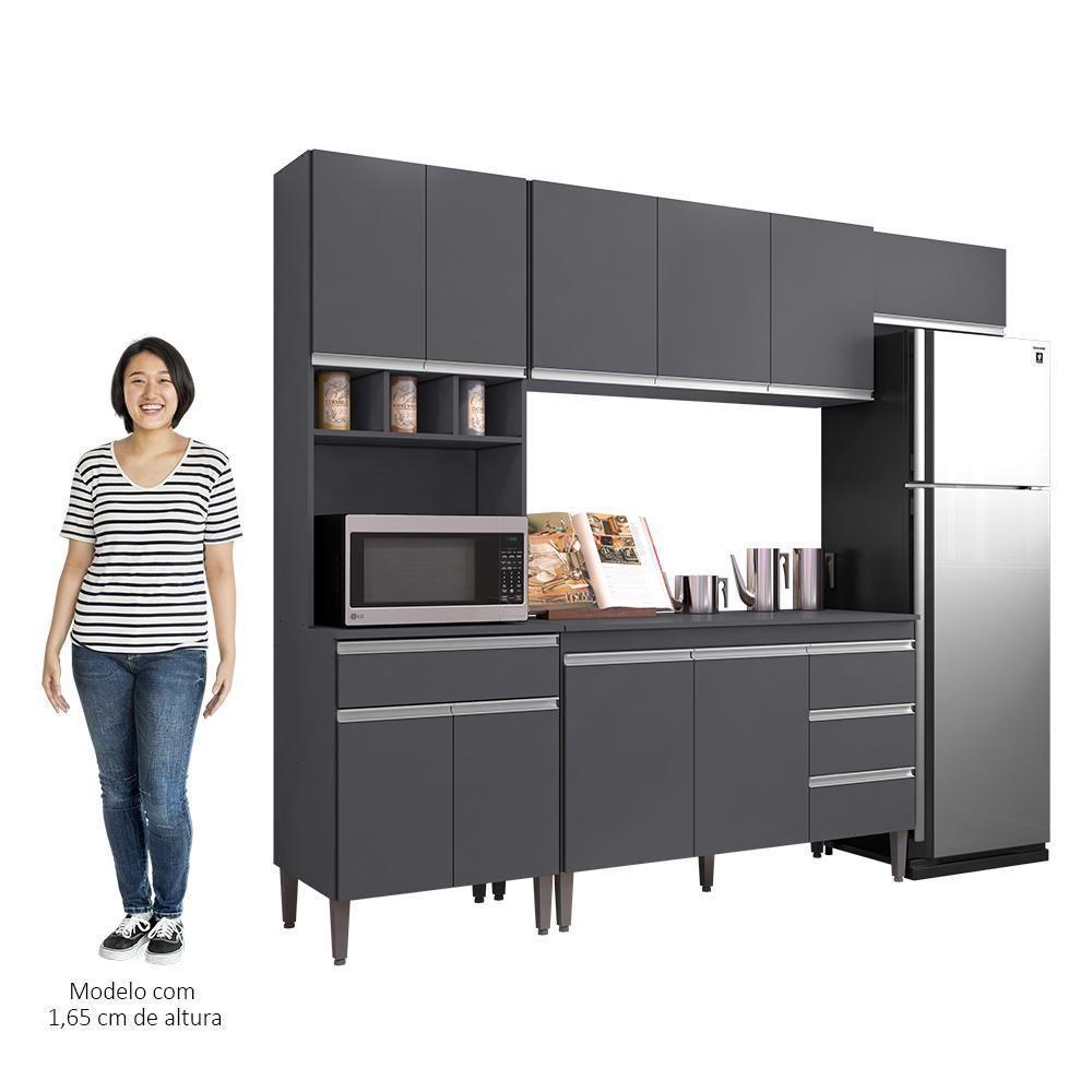 Cozinha Modulada 4 Peças Balcão Com Tampo 120cm Andréia Cinza- Ajl Móveis - 5