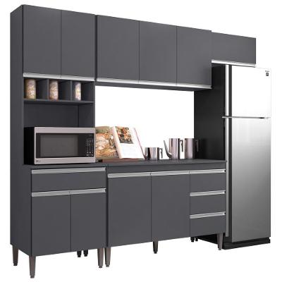 Cozinha Modulada 4 Peças Balcão Com Tampo 120cm Andréia Cinza- Ajl Móveis