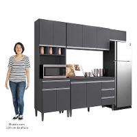 Cozinha Modulada 4 Peças Balcão Com Tampo 120cm Andréia Cinza- Ajl Móveis - 5