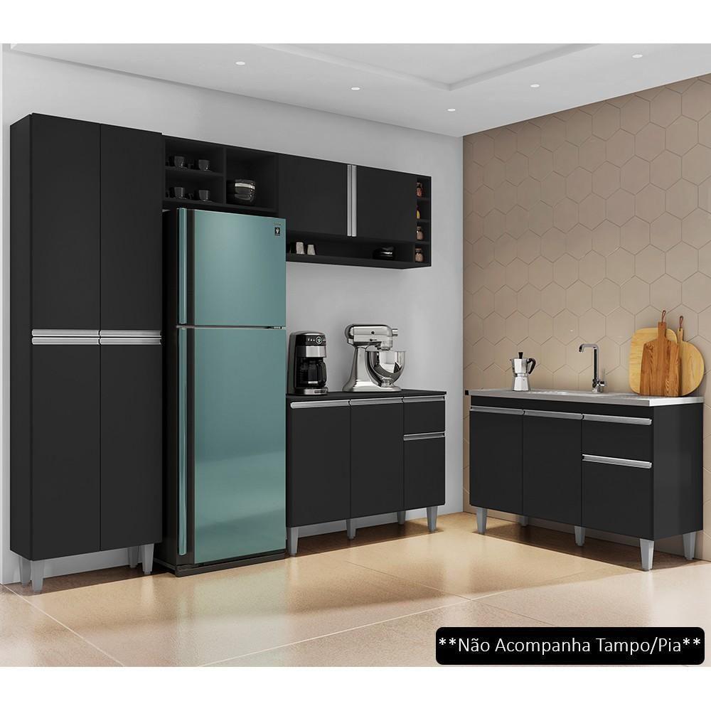 Cozinha Compacta Vanessa E Balcão Gabinete Sem Tampo Tatiane 120cm Preto - Ajl Móveis - 2