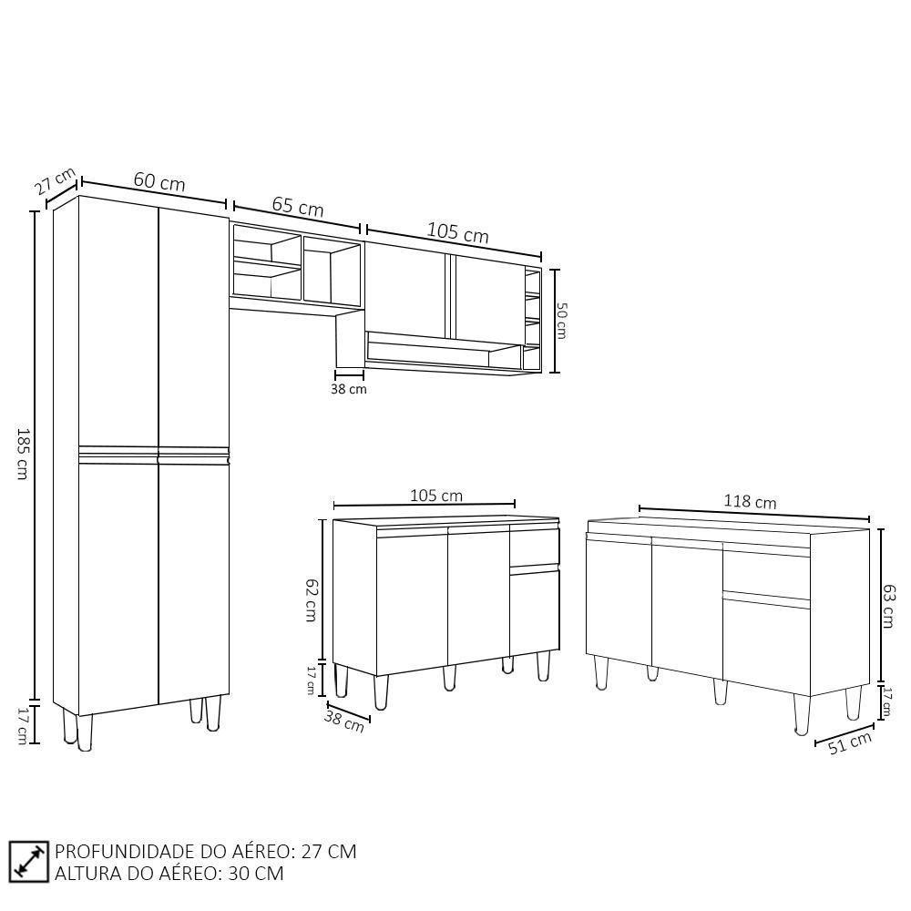 Cozinha Compacta Vanessa E Balcão Gabinete Sem Tampo Tatiane 120cm Preto - Ajl Móveis - 4