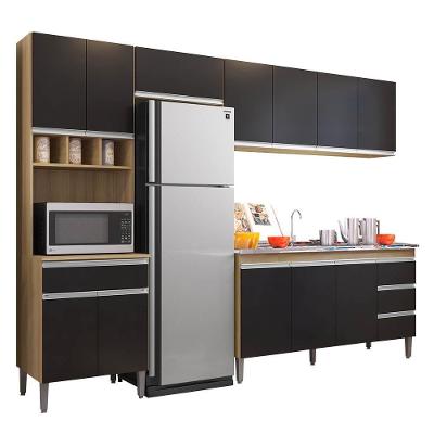 Cozinha Modulada 4 Peças Balcão Com Pia 160cm Andréia Amêndoa-preto - Ajl Móveis