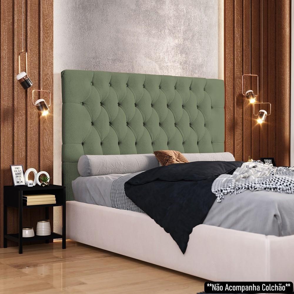 Cabeceira Casal Queen 160cm Cristal Boucle Oliva E 2 Mesas Laterais Plaza Lc1 Preto - Mpozenato - 2