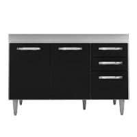 Balcão Gabinete Para Pia 120cm Suécia 3 Portas 2 Gavetas Sem Tampo Branco-preto - Lumil Móveis - 1