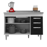 Balcão Gabinete Para Pia 120cm Suécia 3 Portas 2 Gavetas Sem Tampo Branco-preto - Lumil Móveis - 3