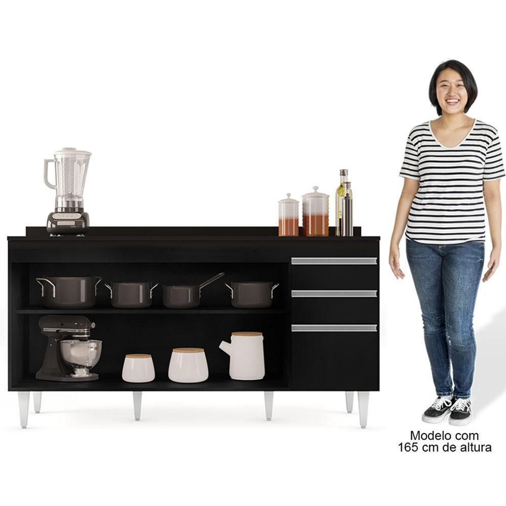 Balcão Gabinete Para Pia Com Tampo 160cm Arkansas Preto - Lumil - 3