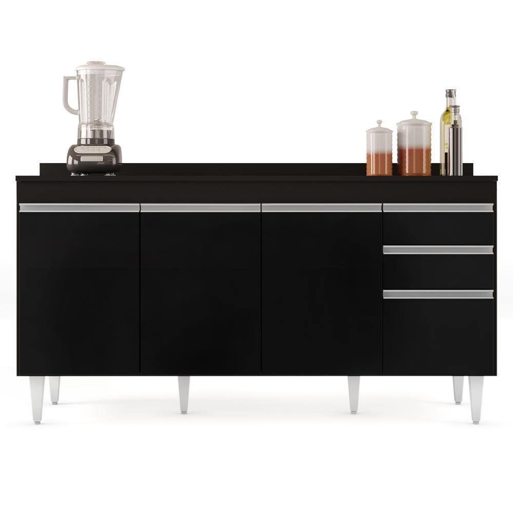 Balcão Gabinete Para Pia Com Tampo 160cm Arkansas Preto - Lumil - 5