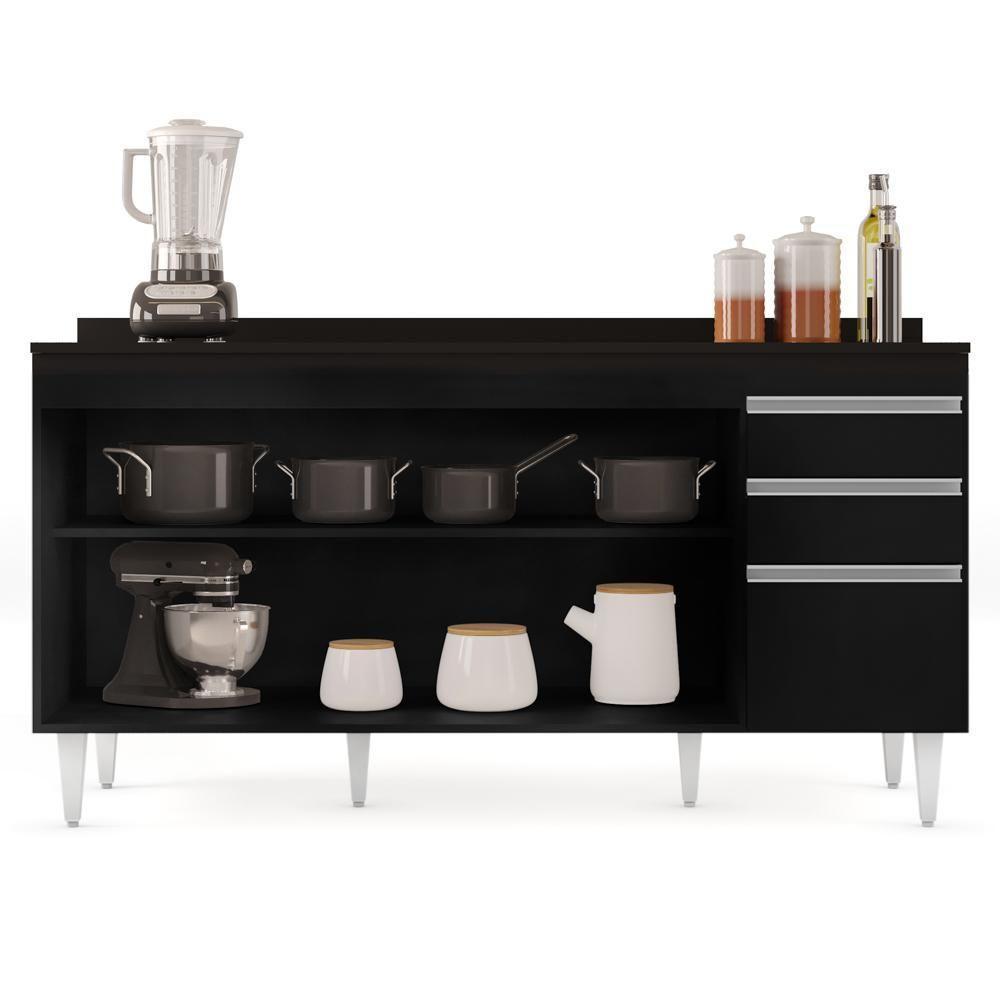 Balcão Gabinete Para Pia Com Tampo 160cm Arkansas Preto - Lumil - 7