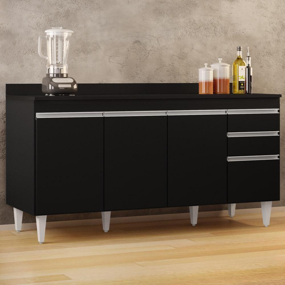 Balcão Gabinete Para Pia Com Tampo 160cm Arkansas Preto - Lumil - 8