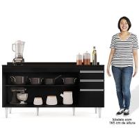 Balcão Gabinete Para Pia Com Tampo 160cm Arkansas Preto - Lumil - 3