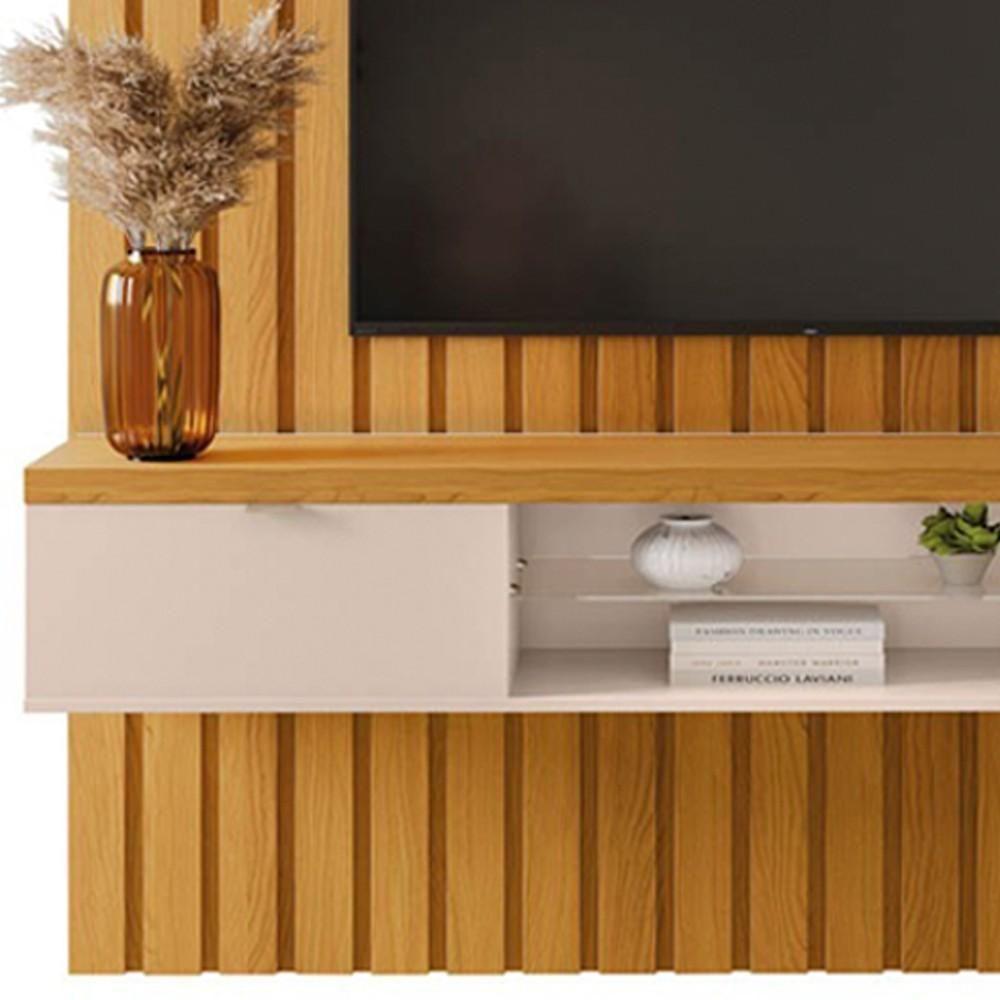 Painel Ripado Para Tv Com Bancada Suspensa 180cm Illusiê H01 Cinamomo-off White - Mpozenato - 3